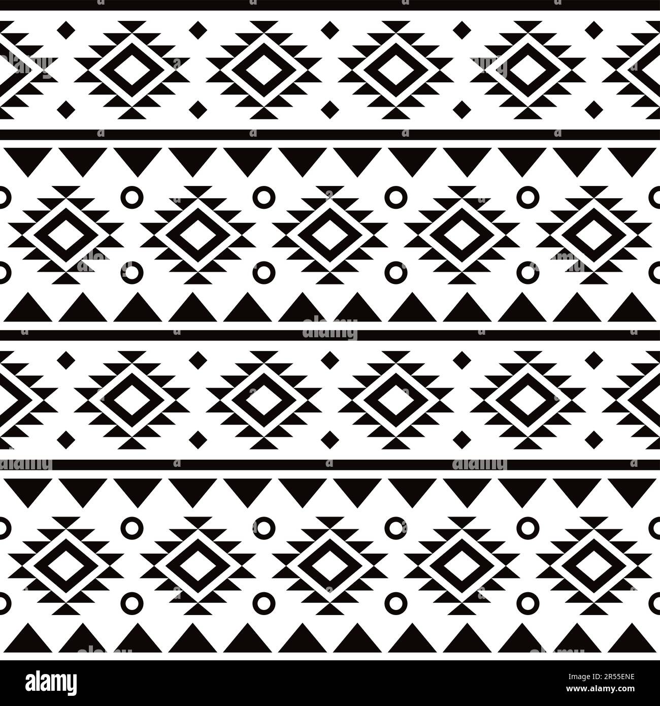 Aztekisches geometrisches, nahtloses Vektormuster, abstraktes Navajo-Design in Schwarz und Weiß Stock Vektor