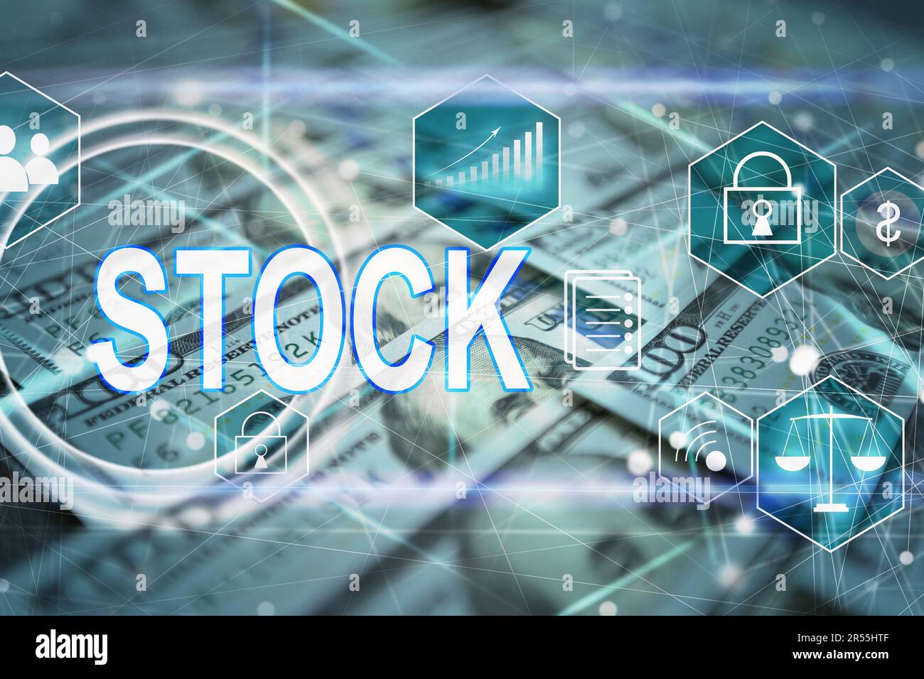 Virtuelle Touchscreen-Taste „Stock“ Stockfoto