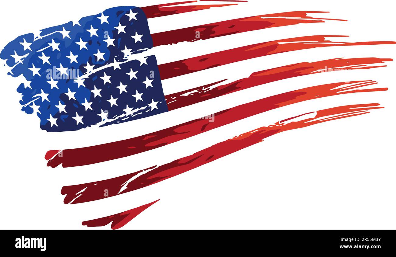 Darstellung eines Tyrannosaurus-T-rex-Skeletts mit amerikanischer Flagge Stock Vektor