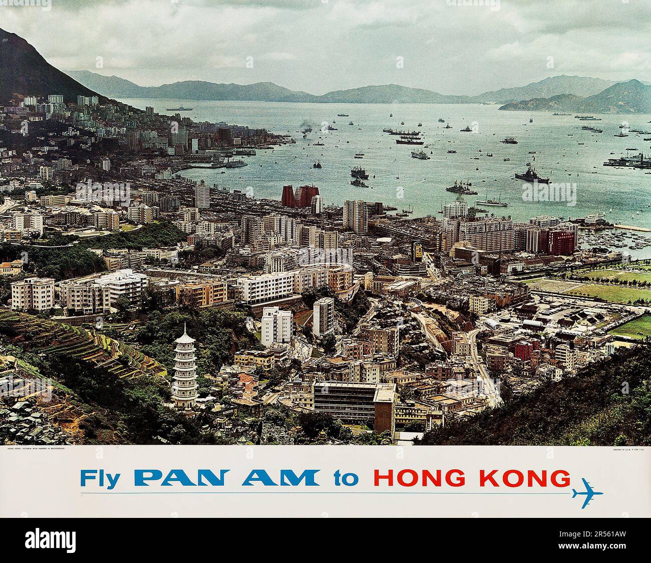 Fly Pan am Poster - Fly Pan am nach Hong Kong (panamerikanisch, 1970er). Reise-Poster Stockfoto