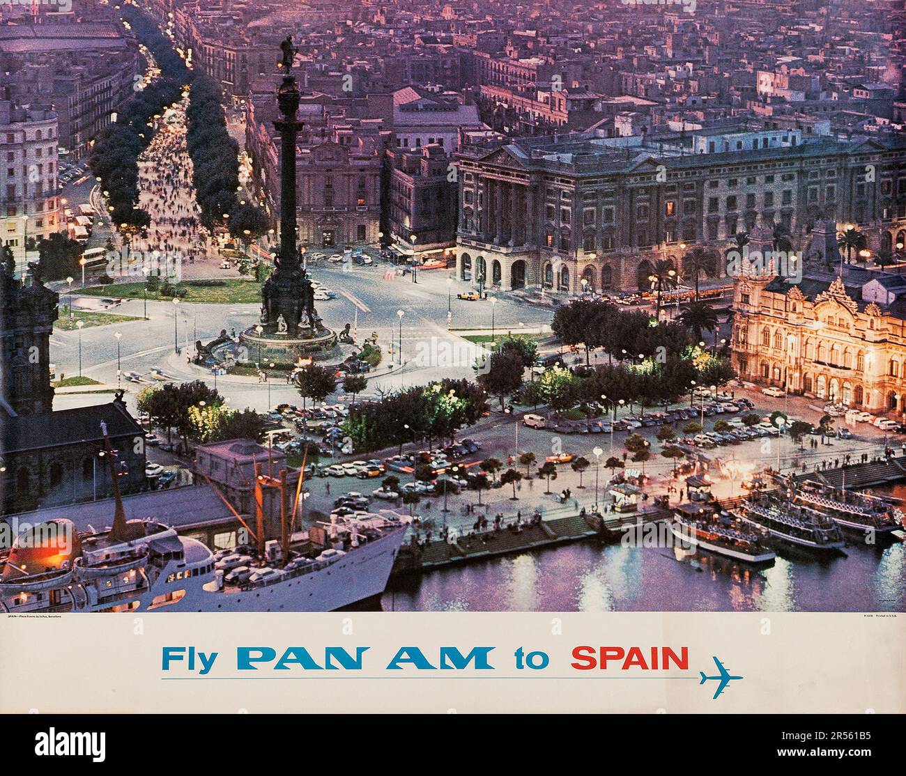 Fly Pan am Poster - Fliegen Sie Pan am nach Spanien (Panamerikanisch, 1970er). Reise-Poster Stockfoto