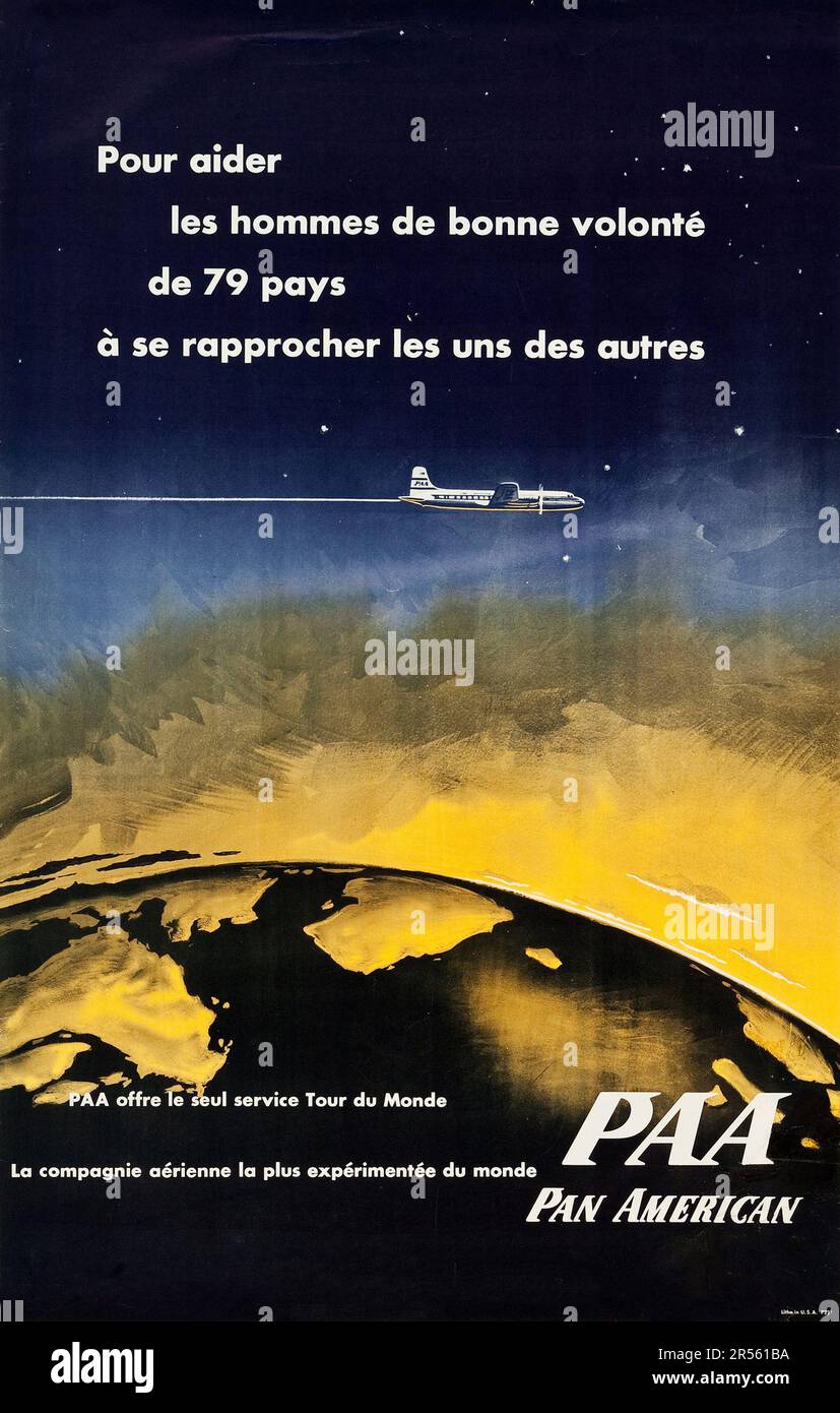 Frankreich von Pan American Airlines (1950er). Reise-Poster Stockfoto