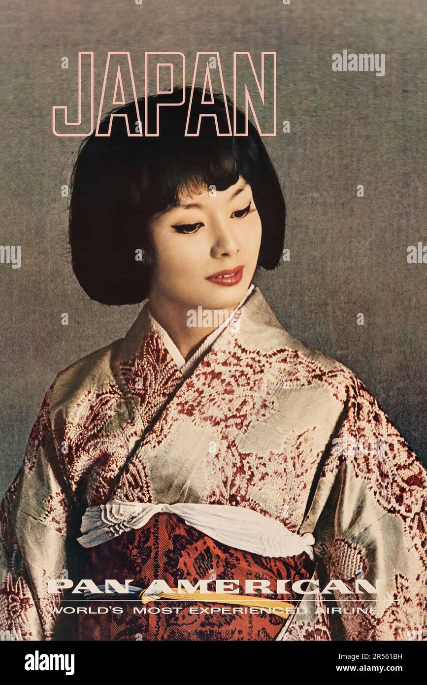 JAPAN – Pan am Japan (Panamerikanisch, 1960er). Reiseposter mit Geisha Stockfoto