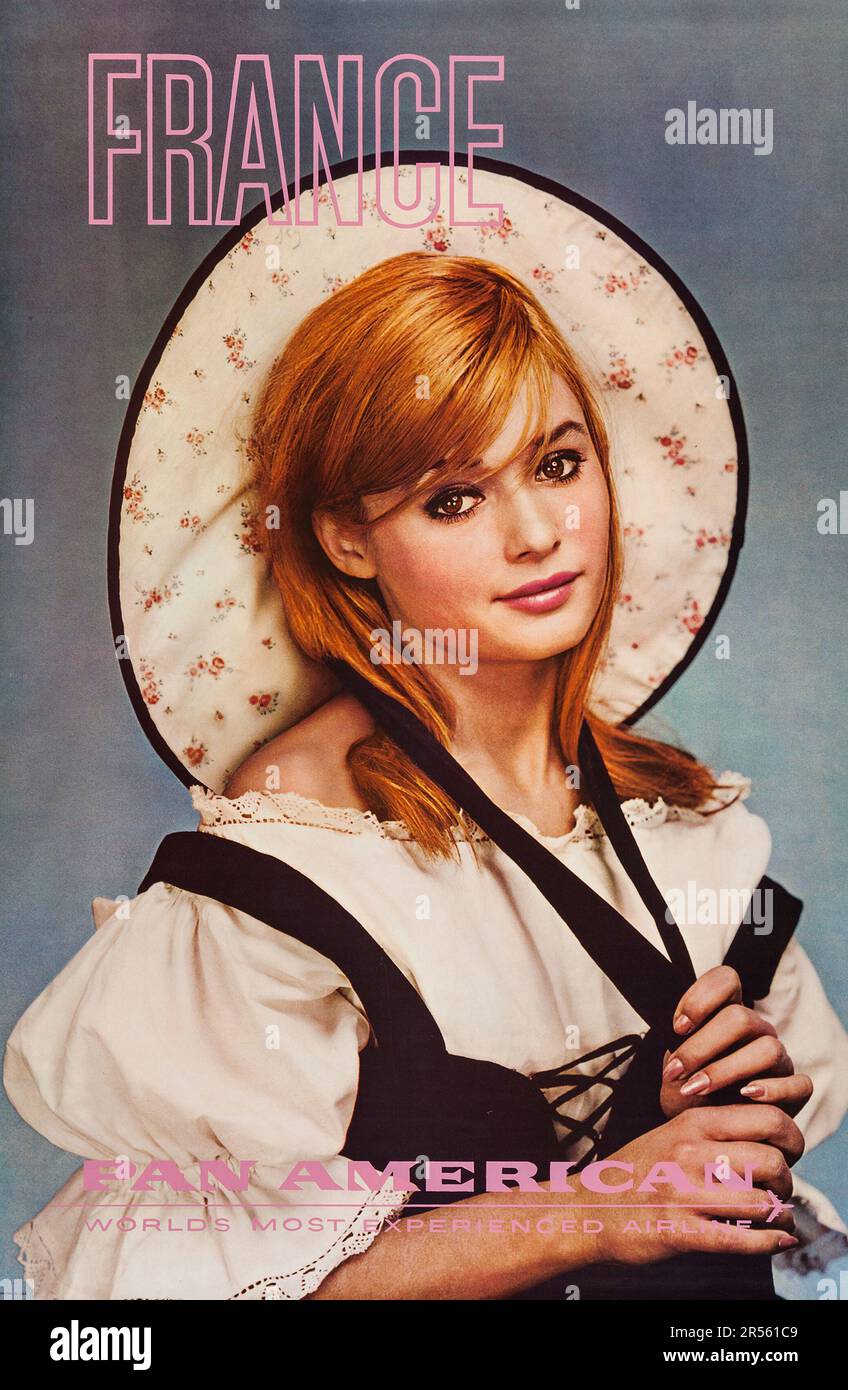 Pan am Poster Frankreich (Panamerikanisch, 1960er). Reiseposter mit einer französin Stockfoto