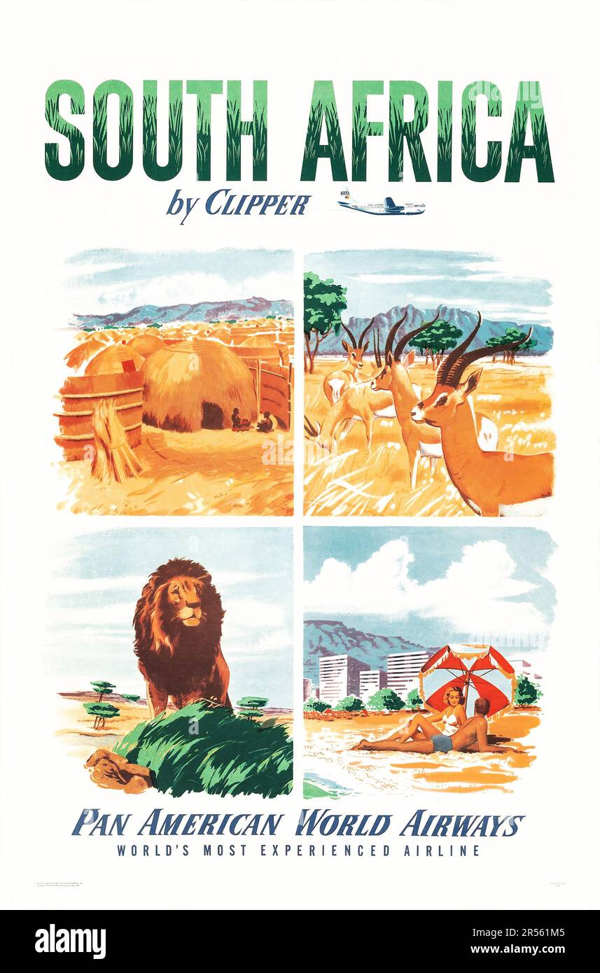 Südafrika von Clipper (Pan American World Airways, 1951). Reise-Poster Stockfoto