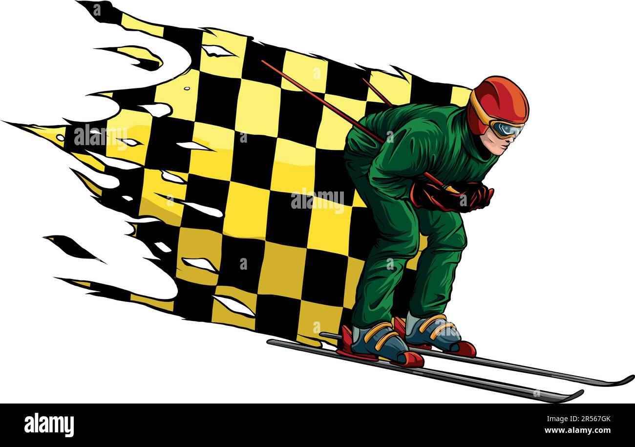 vektordarstellung eines Skifahrers mit Rennflagge Stock Vektor