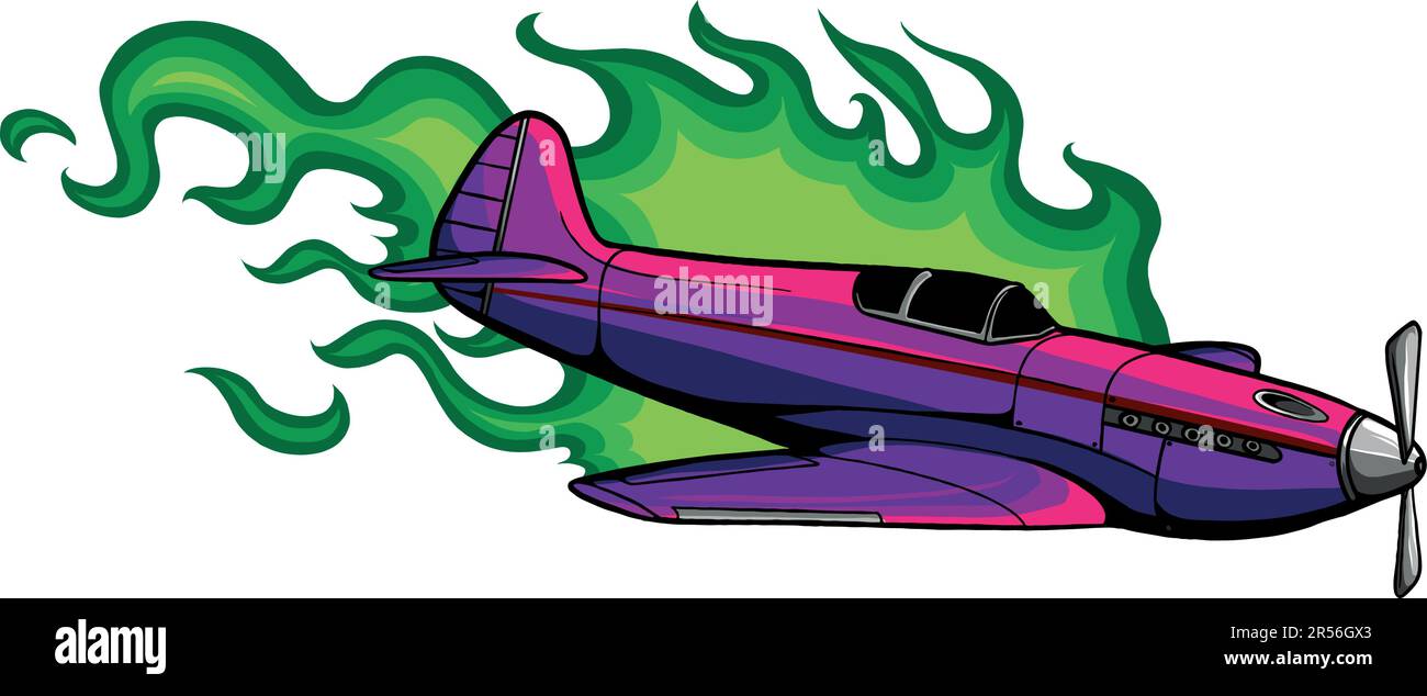 vektordarstellung eines alten Flugzeugs mit Flammen Stock Vektor