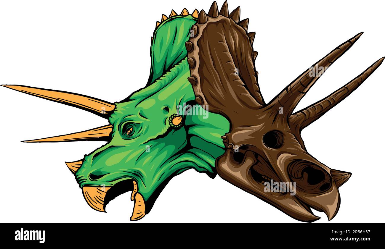 Triceratops Dinosaurierkopf mit Schädelvektordarstellung Stock Vektor