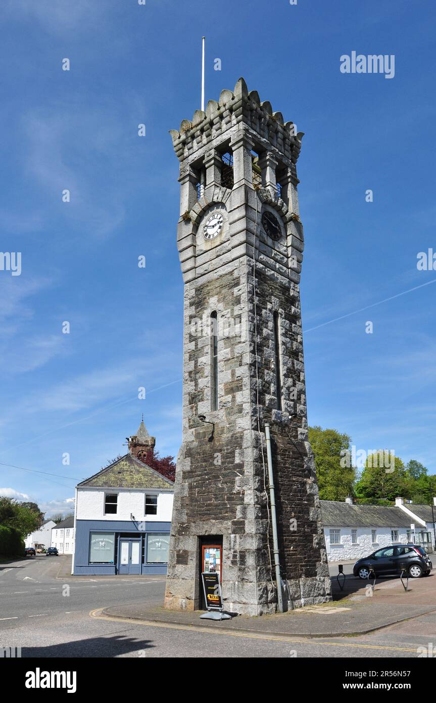 Der Clock Tower an der Ecke High Street und Ann Street, Gatehouse of Fleet, Dumfries und Galloway, Schottland, Großbritannien Stockfoto