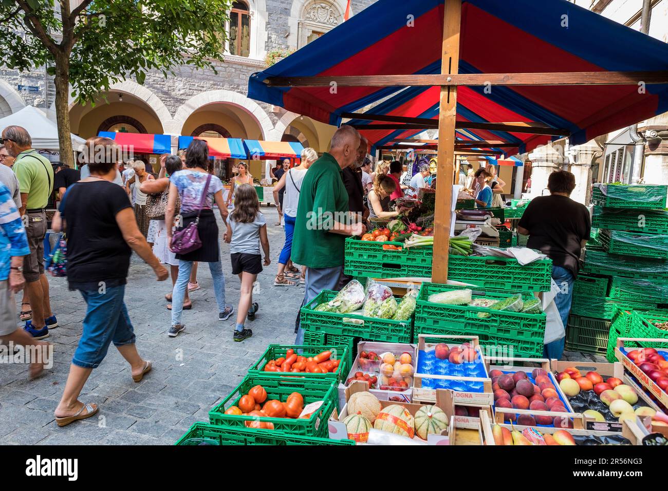 Die Schweiz. Kanton Tessin. Bellinzona. samstagsmarkt Stockfoto