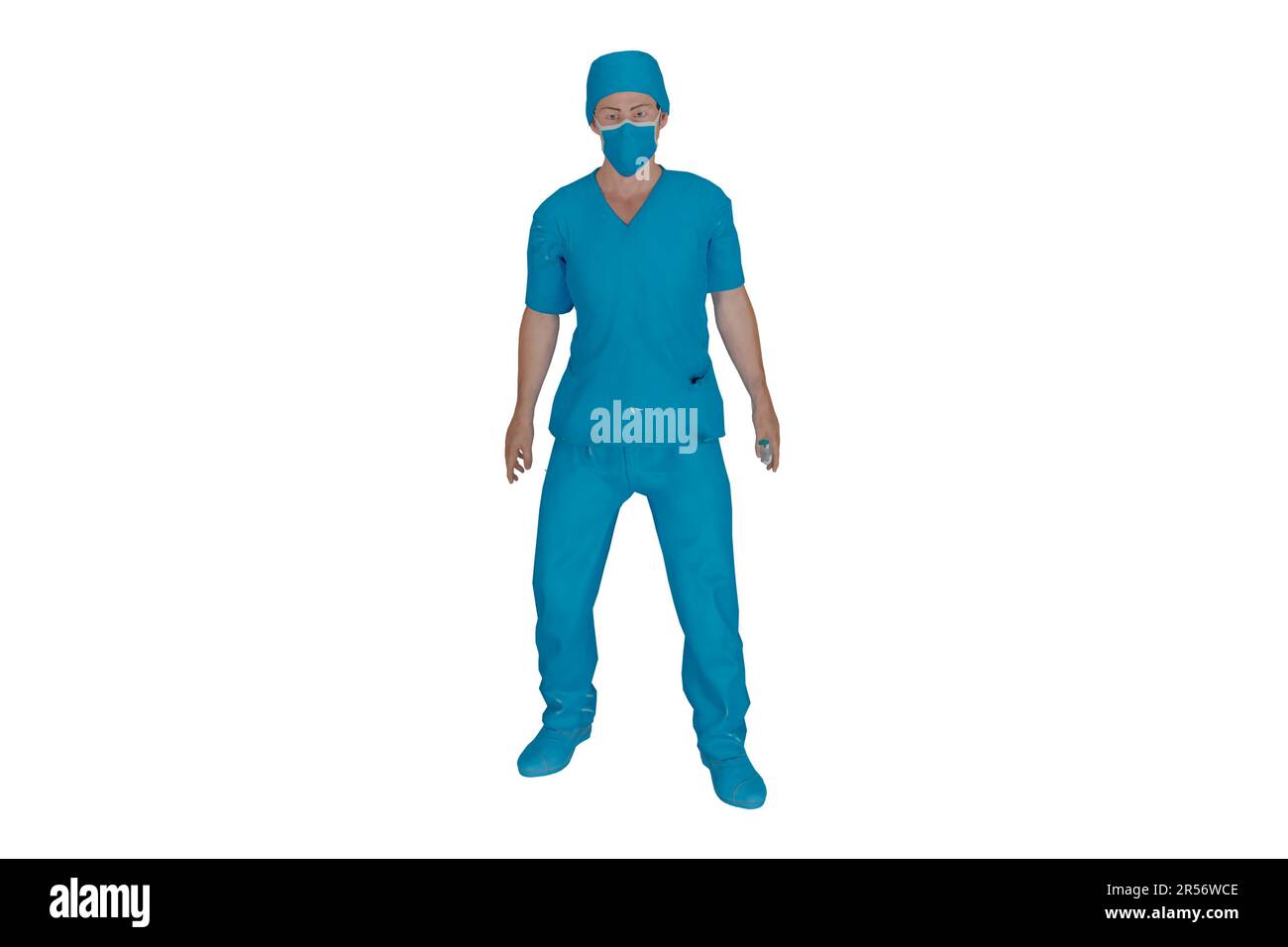 3D-Darstellung des medizinischen Charakters mit Operationsanzug Stockfoto