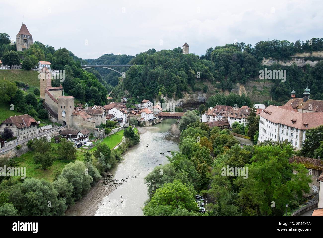 Die Schweiz. Kanton Fribourg. Freiburg. Querformat Stockfoto