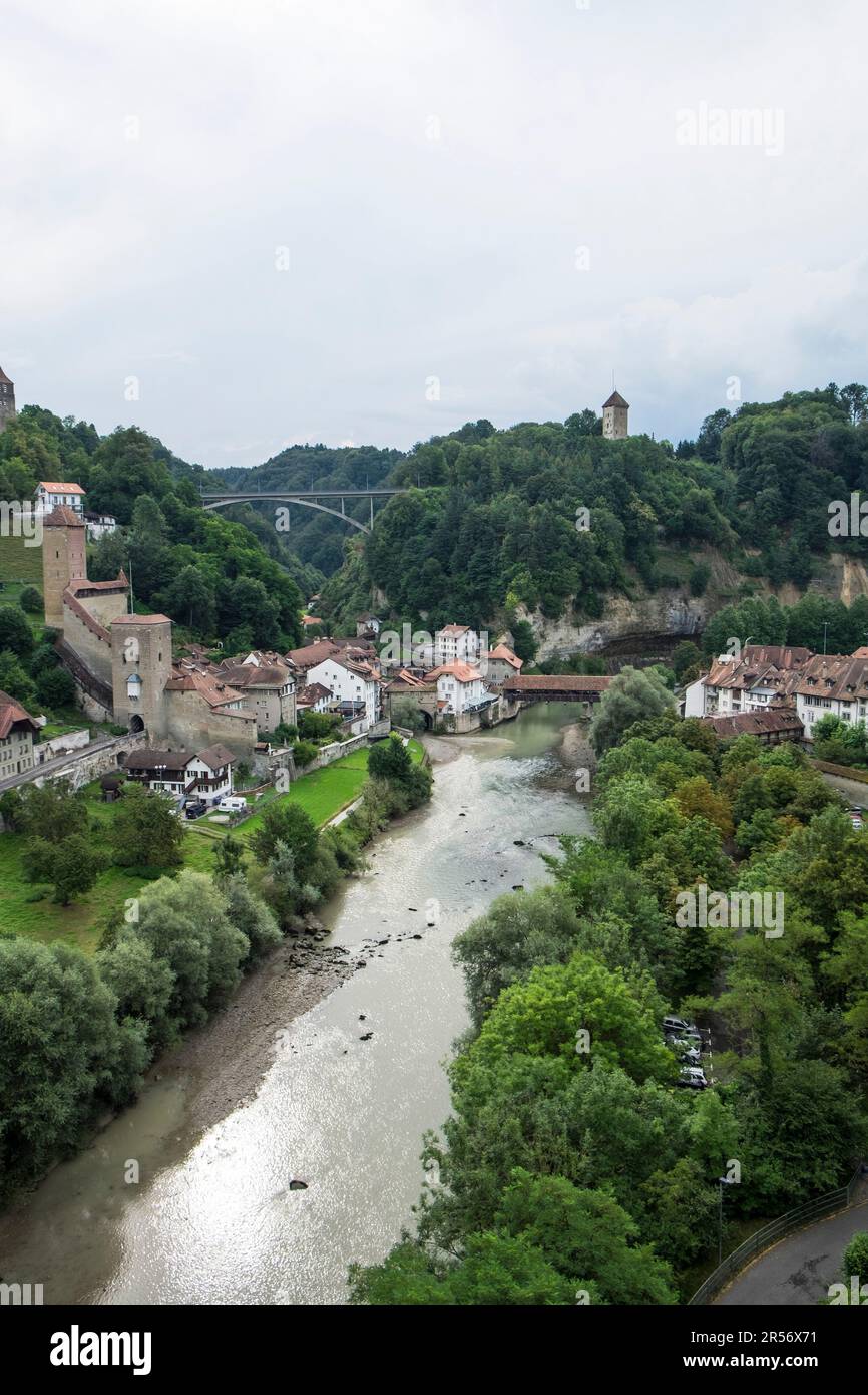 Die Schweiz. Kanton Fribourg. Freiburg. Querformat Stockfoto