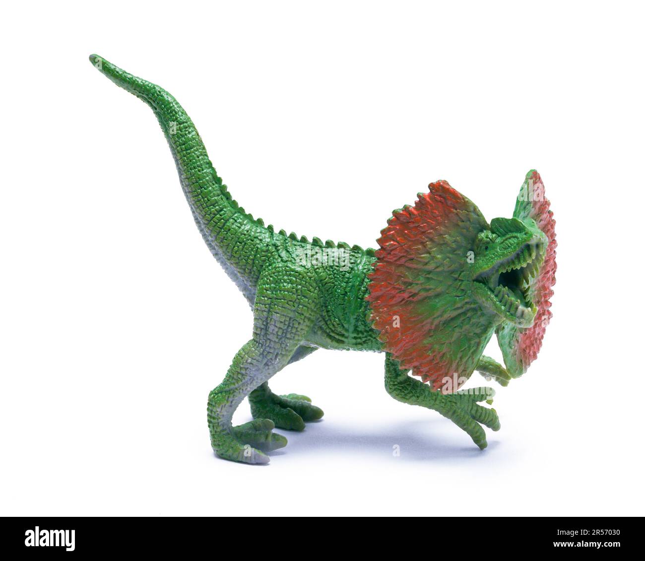 Green Dinosaur Toy, ausgeschnitten auf White. Stockfoto