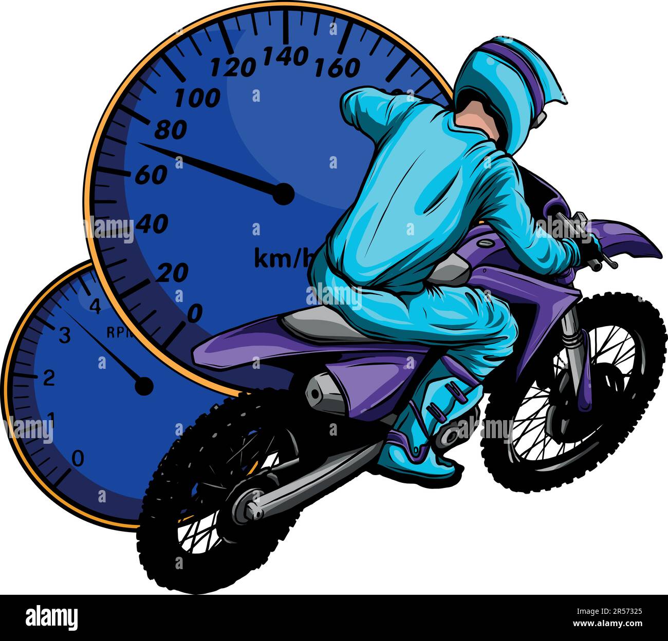 vektordarstellung eines Motocross-Fahrers mit Armaturenbrett Stock Vektor