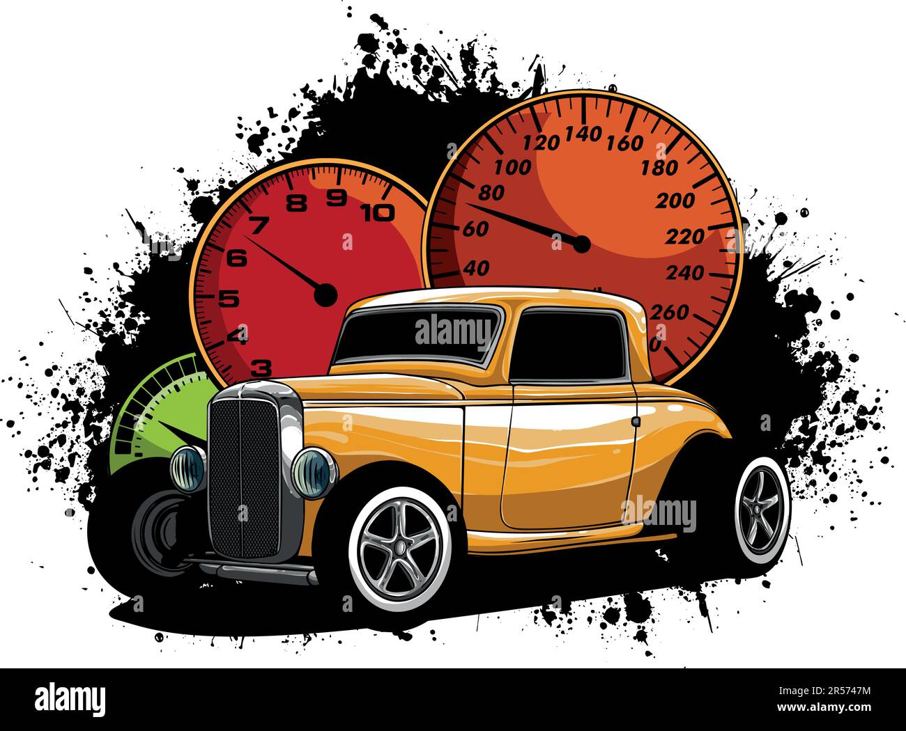 vektordarstellung eines alten Hot Rods mit Armaturenbrett Stock Vektor