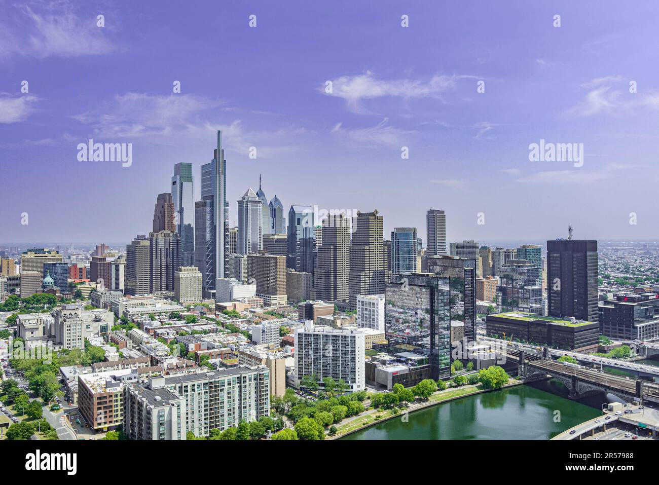 Die Skyline von Philadelphia Pennsylvania USA aus der Vogelperspektive Stockfoto