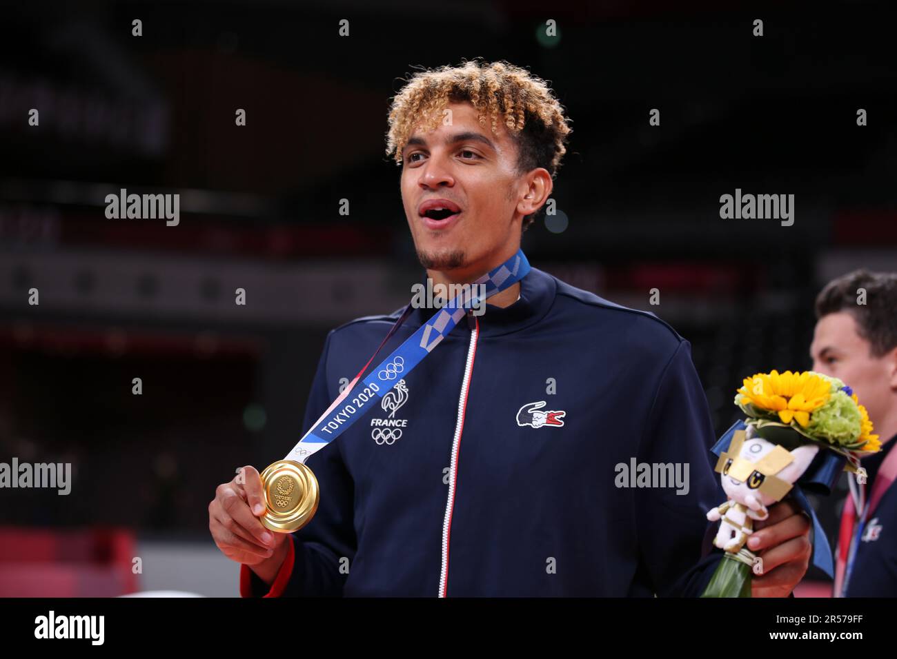 7. AUGUST 2021 – Tokio, Japan: Barthelemy CHINENYEZE von Team France gewinnt die Goldmedaille im Volleyball Men's Turnier bei den Olympischen Spielen 2020 in Tokio (Foto: Mickael Chavet/RX) Stockfoto