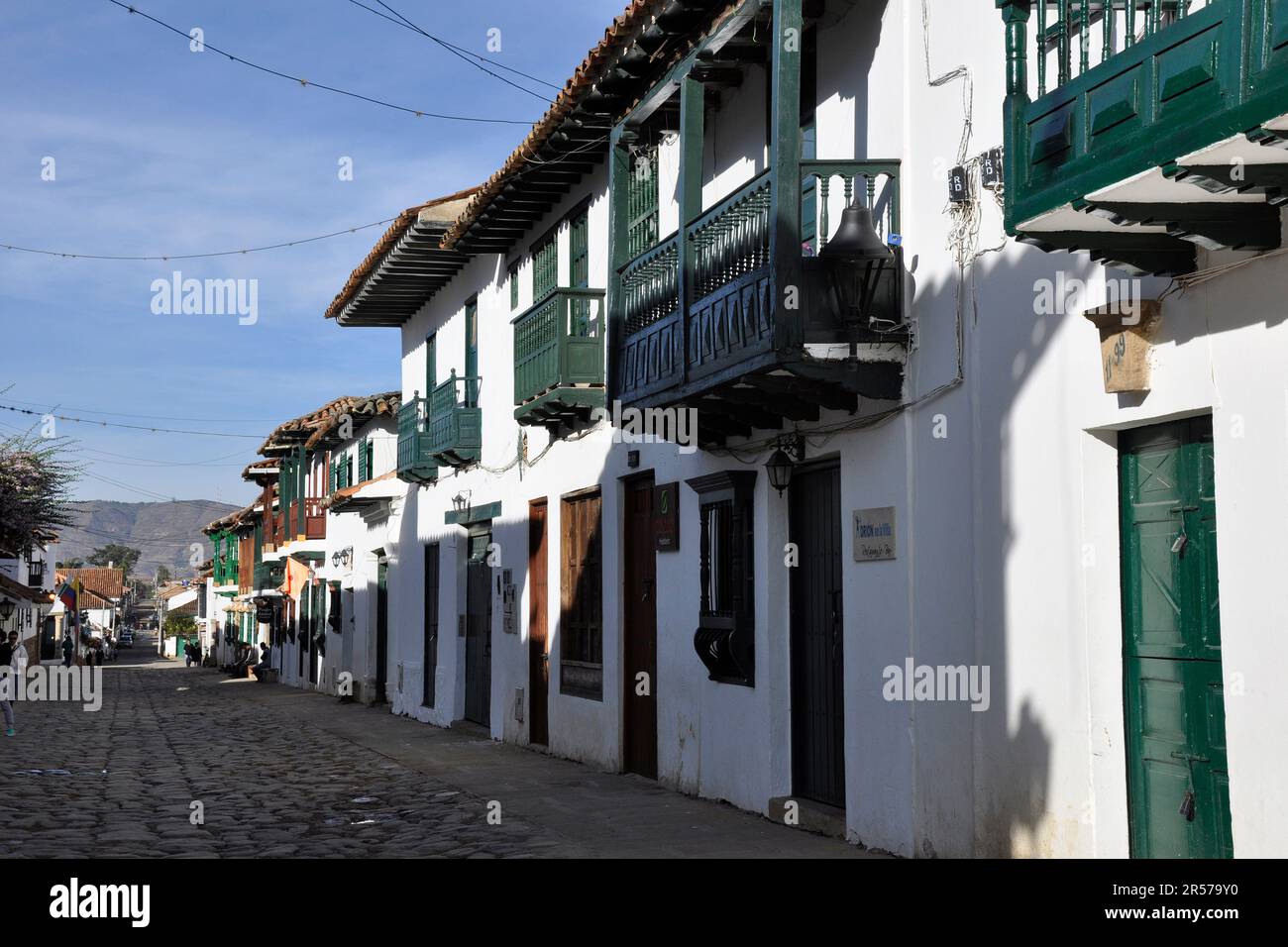 Amerika. Anden. Stadt. Kolumbien. Tag. Geografie. Geschichte. Latein. Niemand. Im Freien. Menschen. Nach Süden. Traditionell. Reisen. De Leyva. Villa De Leyva. Kolonialstil Stockfoto