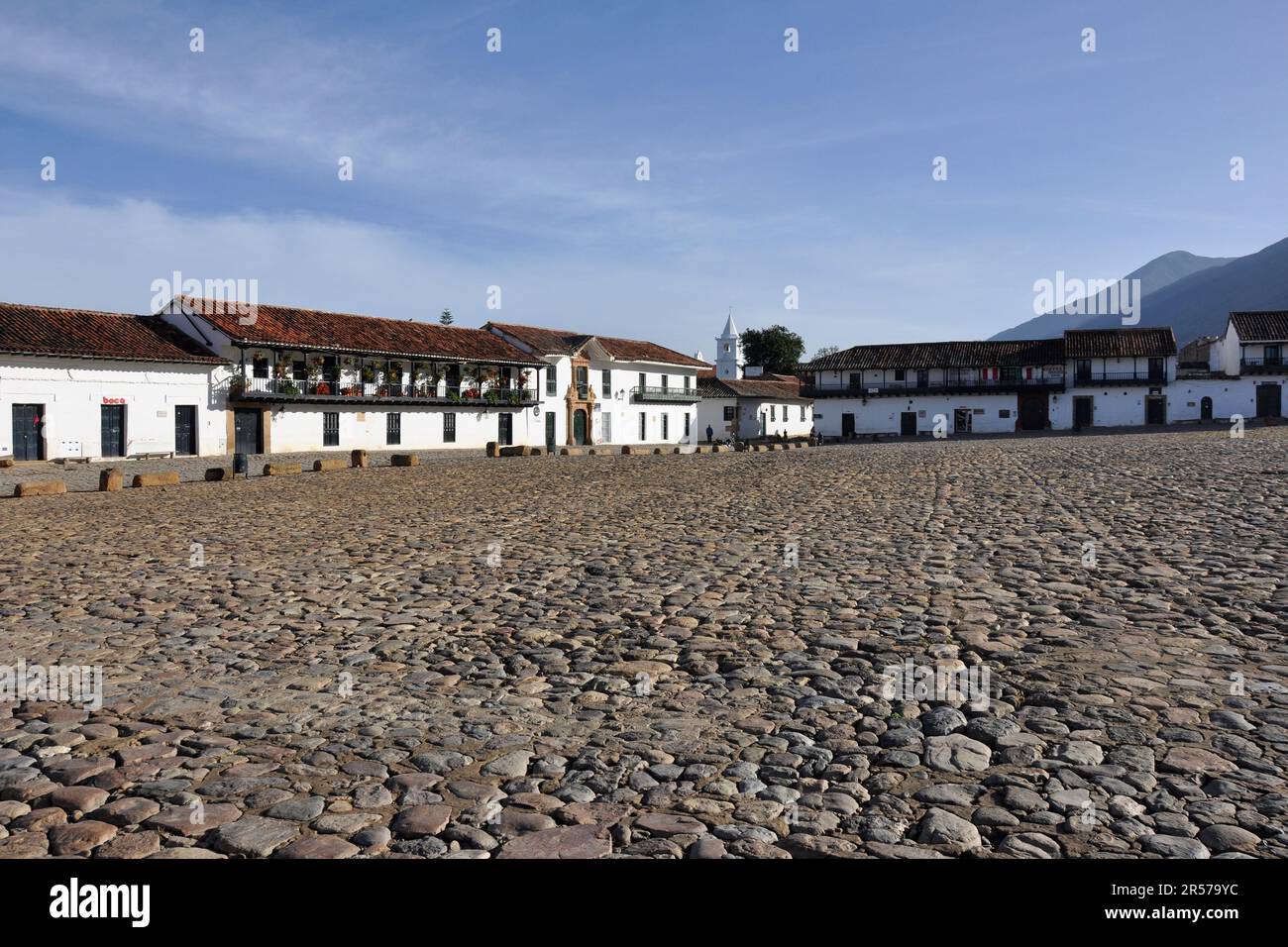 Tag. Kolumbien. Stadt. Anden. Amerika. Geografie. Geschichte. Latein. Niemand. Im Freien. Menschen. Nach Süden. Traditionell. Reisen. De Leyva. Villa De Leyva. Kolonialstil Stockfoto