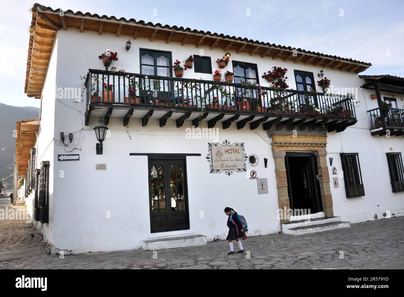 De Leyva. Kolonialstil. Villa De Leyva. Reisen. Traditionell. Latein. Nach Süden. Menschen. Im Freien. Niemand. Geschichte. Tag. Geografie. Kolumbien. Stadt. Amerika. Anden Stockfoto