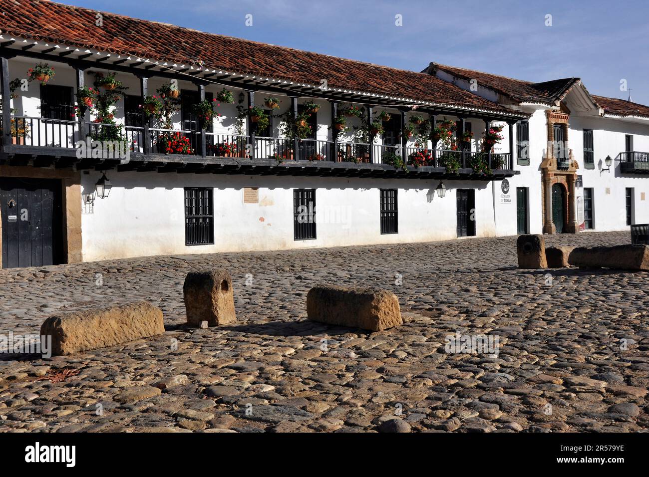 Amerika. Anden. Stadt. Kolumbien. Tag. Geografie. Geschichte. Latein. Niemand. Im Freien. Menschen. Nach Süden. Traditionell. Reisen. De Leyva. Villa De Leyva. Kolonialstil Stockfoto
