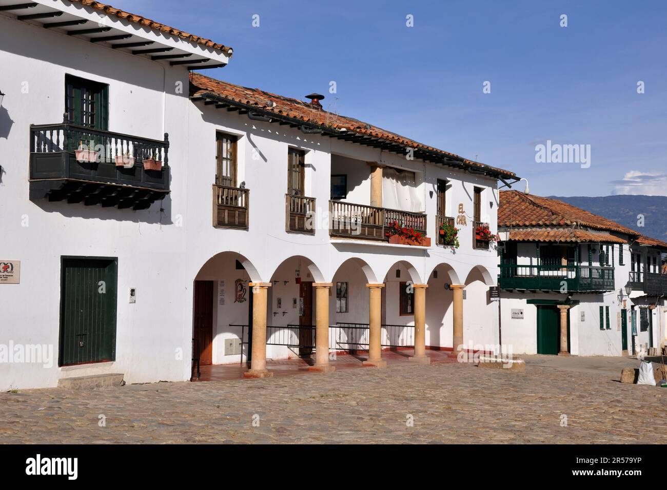 Reisen. Traditionell. Nach Süden. Menschen. Im Freien. Niemand. Latein. Geschichte. Geografie. Tag. Kolumbien. Stadt. Anden. Amerika. Villa De Leyva. De Leyva. Kolonialstil Stockfoto