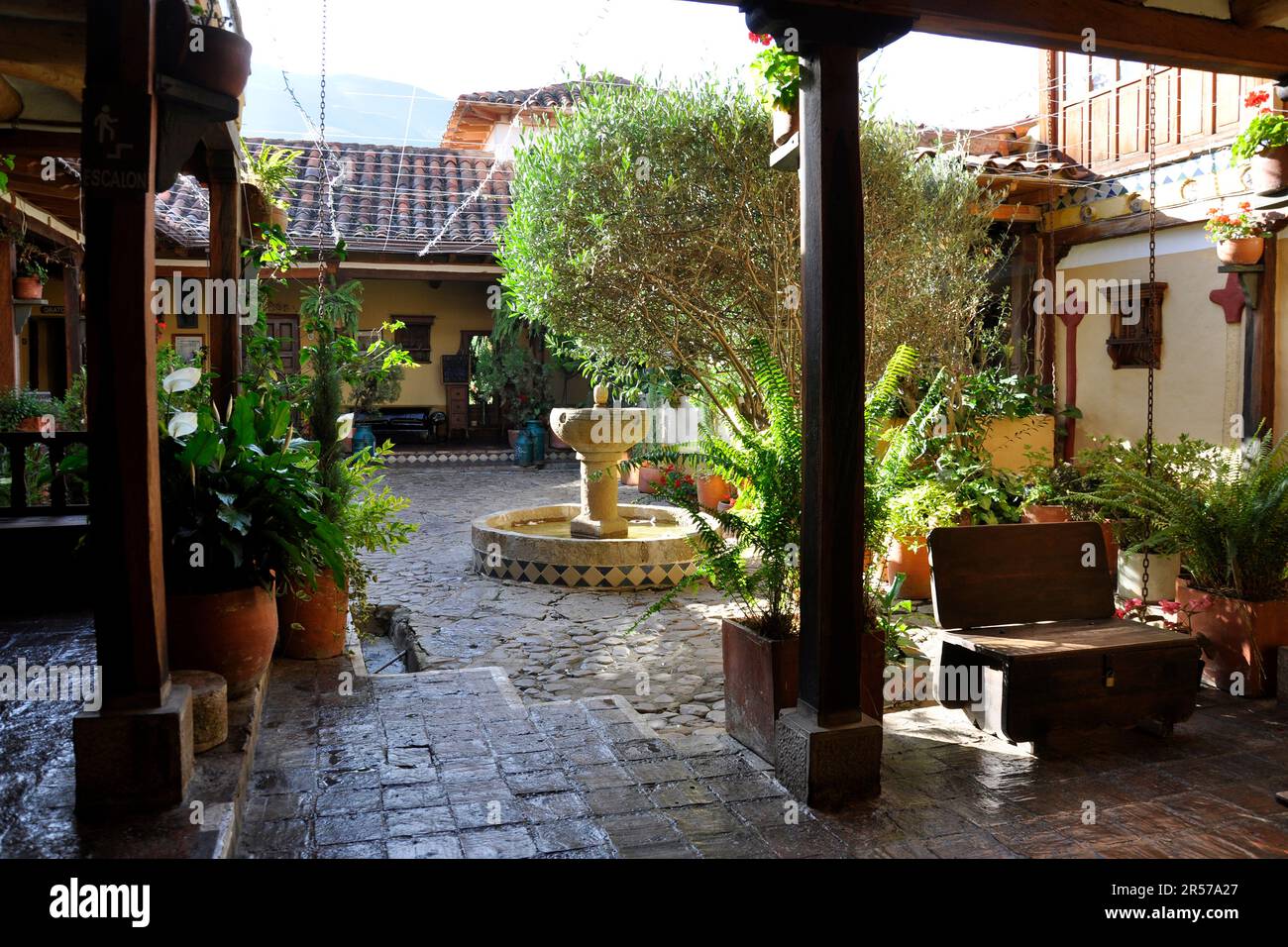 Amerika. Anden. Stadt. Kolumbien. Tag. Geografie. Geschichte. Latein. Niemand. Im Freien. Menschen. Nach Süden. Traditionell. Reisen. De Leyva. Villa De Leyva. Kolonialstil Stockfoto