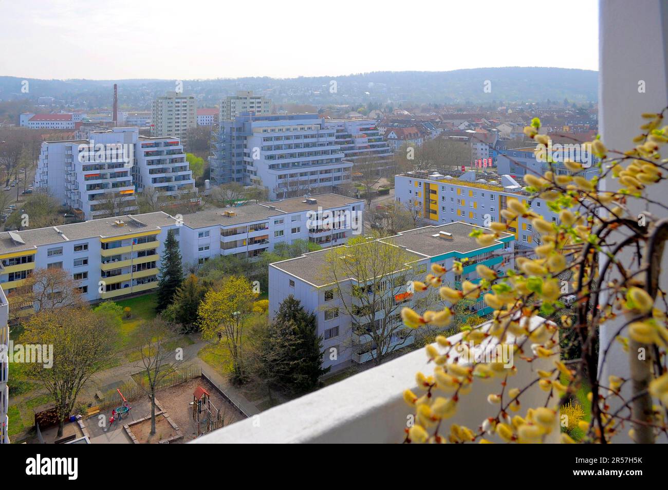 Karlsruhe, Durlach, Wohnblock, Smog, Nebel, Terrassenhaus Stockfoto