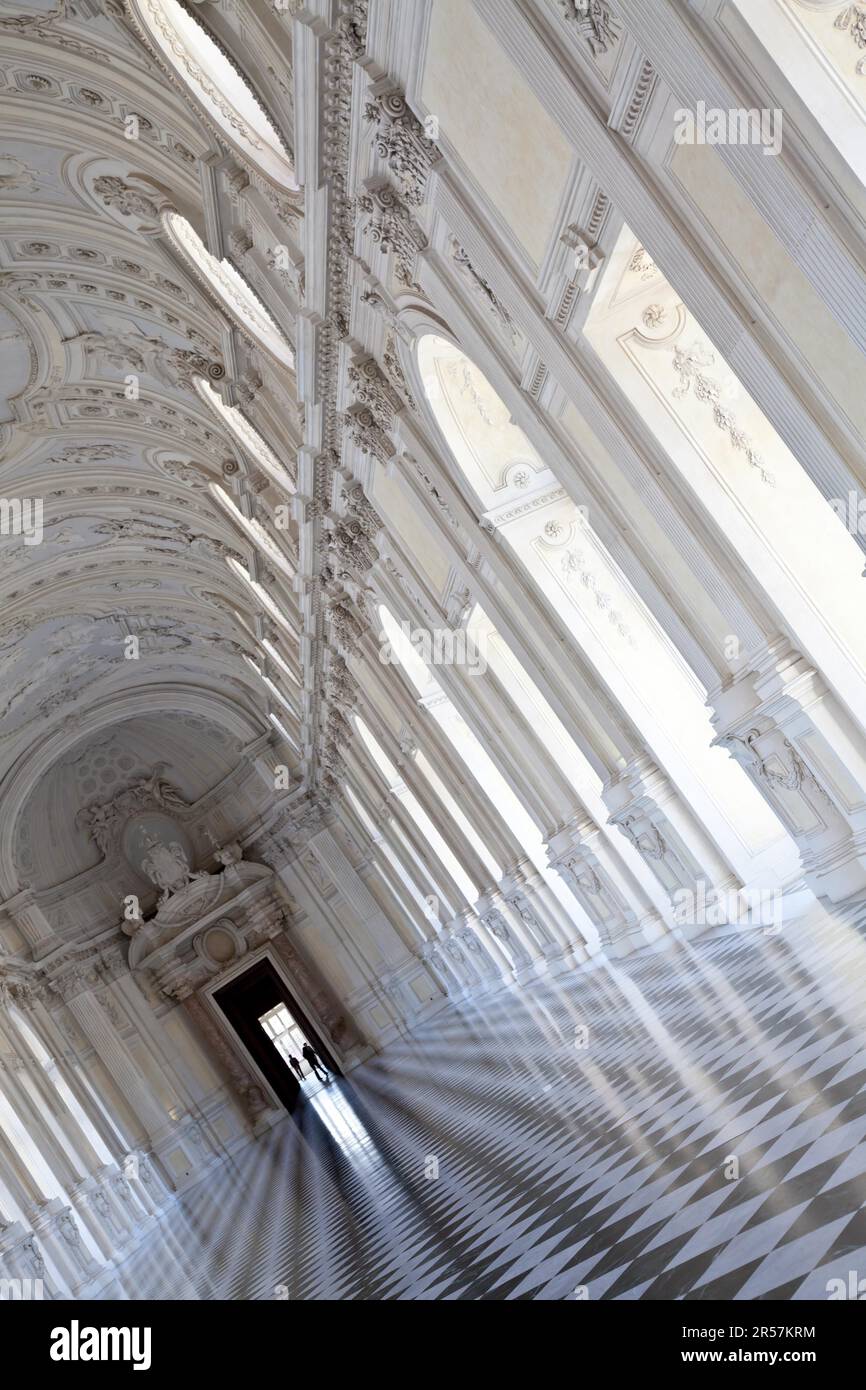 Ansicht der Galleria di Diana in Venaria Royal Palace, in der Nähe von Turin, Piemont Stockfoto