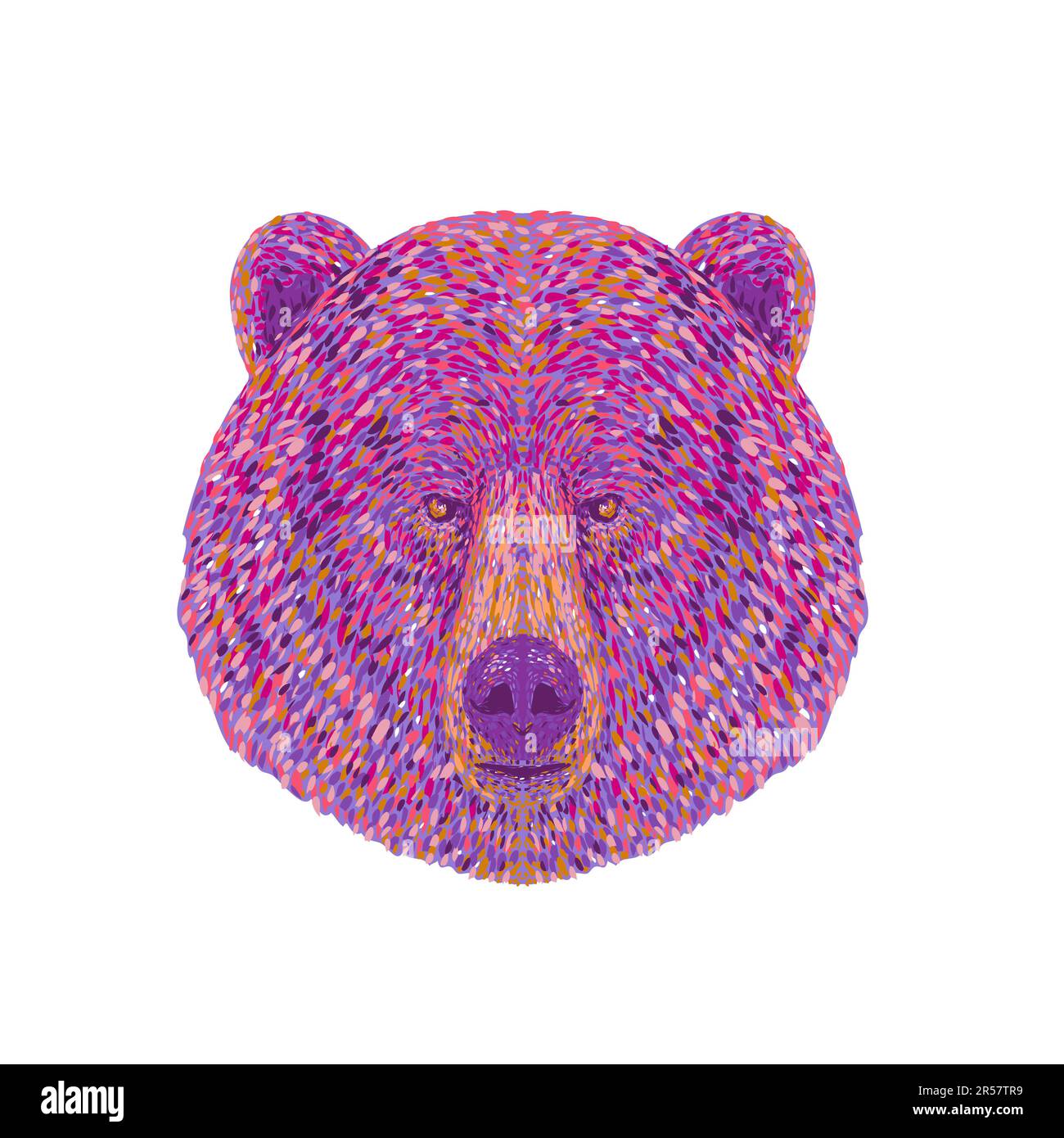 Pointillist, Impressionist oder Pop-Art-Darstellung des Kopfes eines Grizzlybären oder des nordamerikanischen Braunbären oder einfach nur Grizzly von Fron aus gesehen Stockfoto