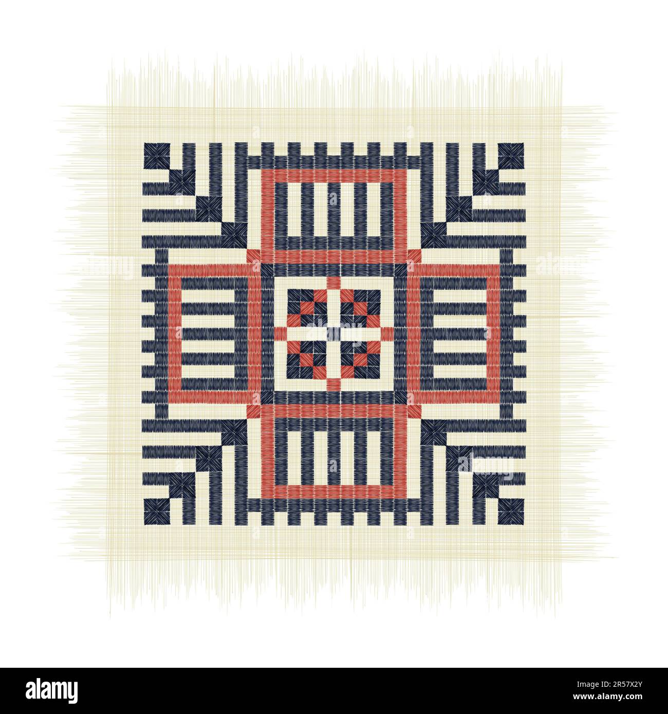 Mond mit Federn palästinensische Stickerei Tatreez Symbol auf weißem Hintergrund Stockfoto