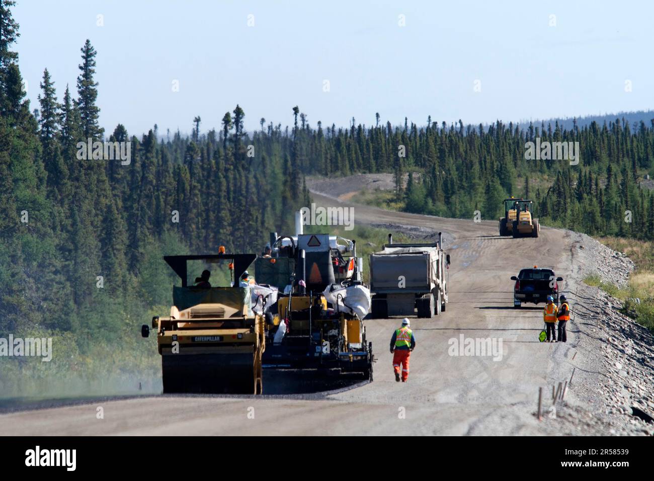 Bau des Trans-Labrador Highway, Provinz Neufundland und Labrador, Trans-Labrador Expressway, Bauarbeiten, Straßenbau Stockfoto