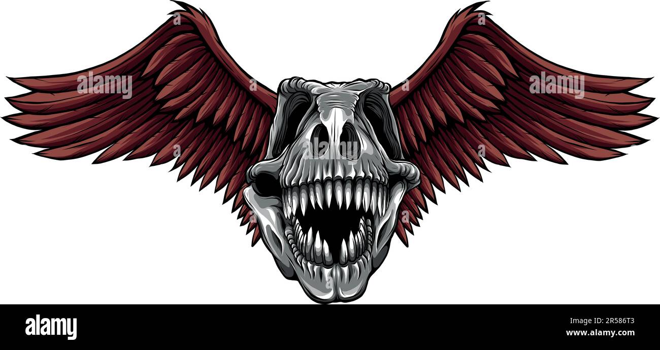 vektordarstellung eines T-rex-Schädels mit Flügeln Stock Vektor