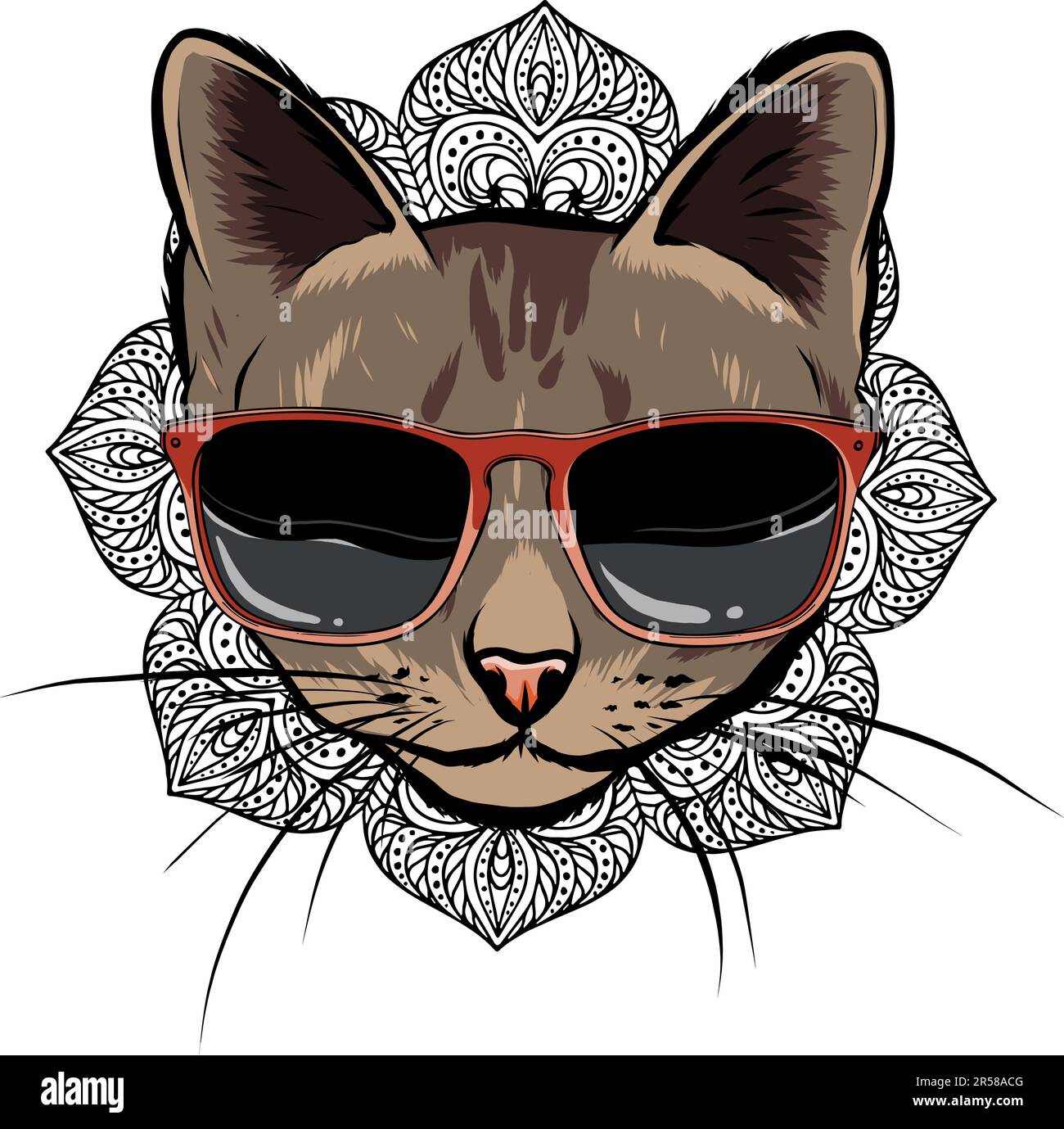 vektordarstellung einer Katze mit Sonnenbrille auf weißem Hintergrund Stock Vektor