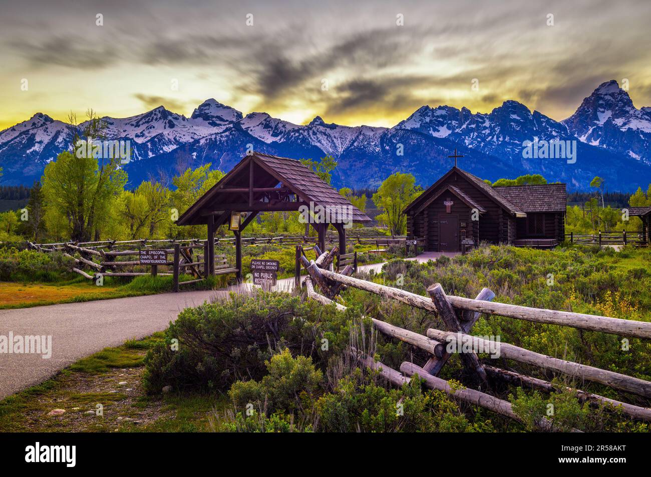 Kapelle der Transfiguration im Grand Teton National Park, Wyoming Stockfoto