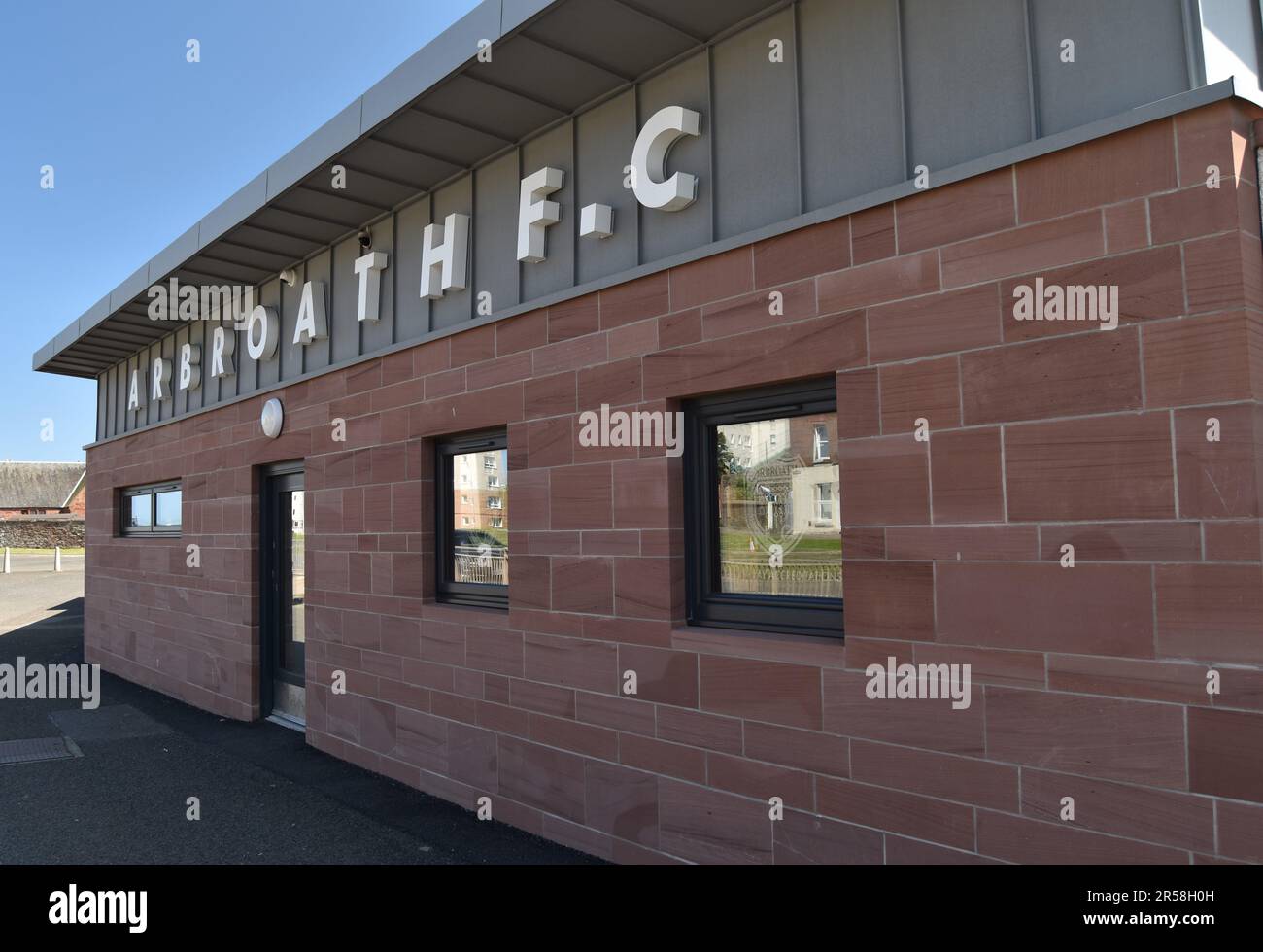 Das Ticketbüro des Arbroath Football Club im Gayfield Park, Arbroath. Stockfoto