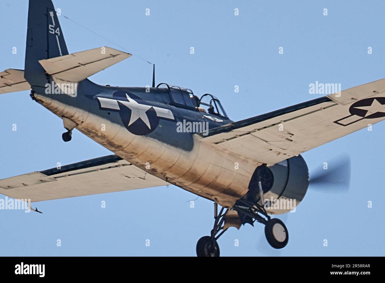 Palm Springs, Kalifornien, USA. 29. Mai 2023. Ein FM-2 Wildcat aus dem 2. Weltkrieg landet am Flughafen in Palm Springs. (Kreditbild: © Ian L. SITREN/ZUMA Press Wire) NUR REDAKTIONELLE VERWENDUNG! Nicht für den kommerziellen GEBRAUCH! Stockfoto