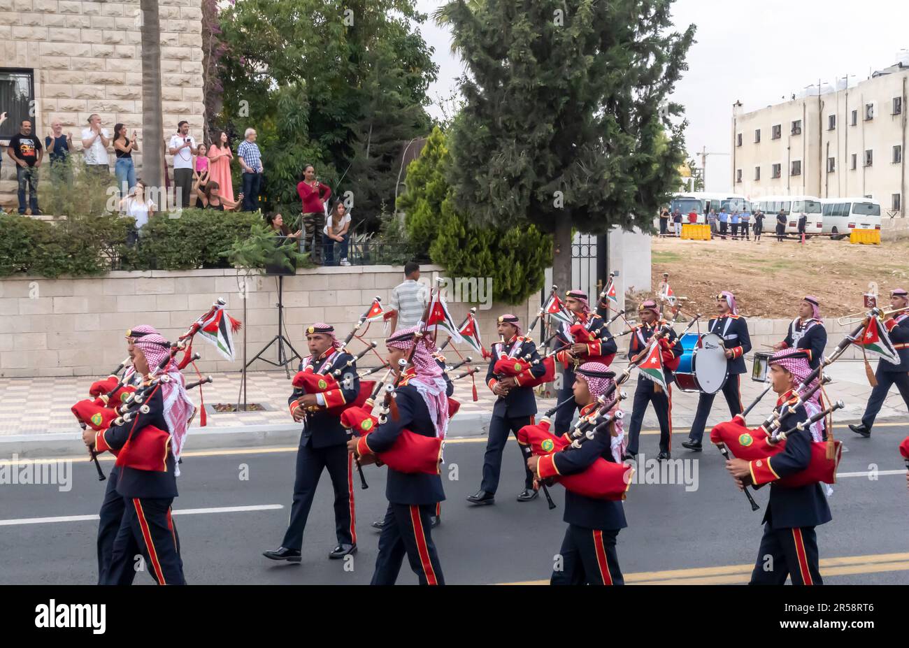 Militärorchester Jordaniens, das während der Hochzeit von Hussein, Kronprinz von Jordanien und Rajwa Al Saif auftritt. 1. Juni 2023. Amman Jordan Stockfoto