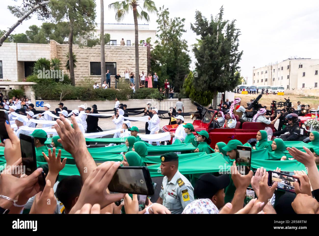 Traditionelles jordanisches Militärauto während der Hochzeit von Hussein, Kronprinz von Jordanien und Rajwa Al Saif. 1. Juni 2023. Amman Jordan Stockfoto