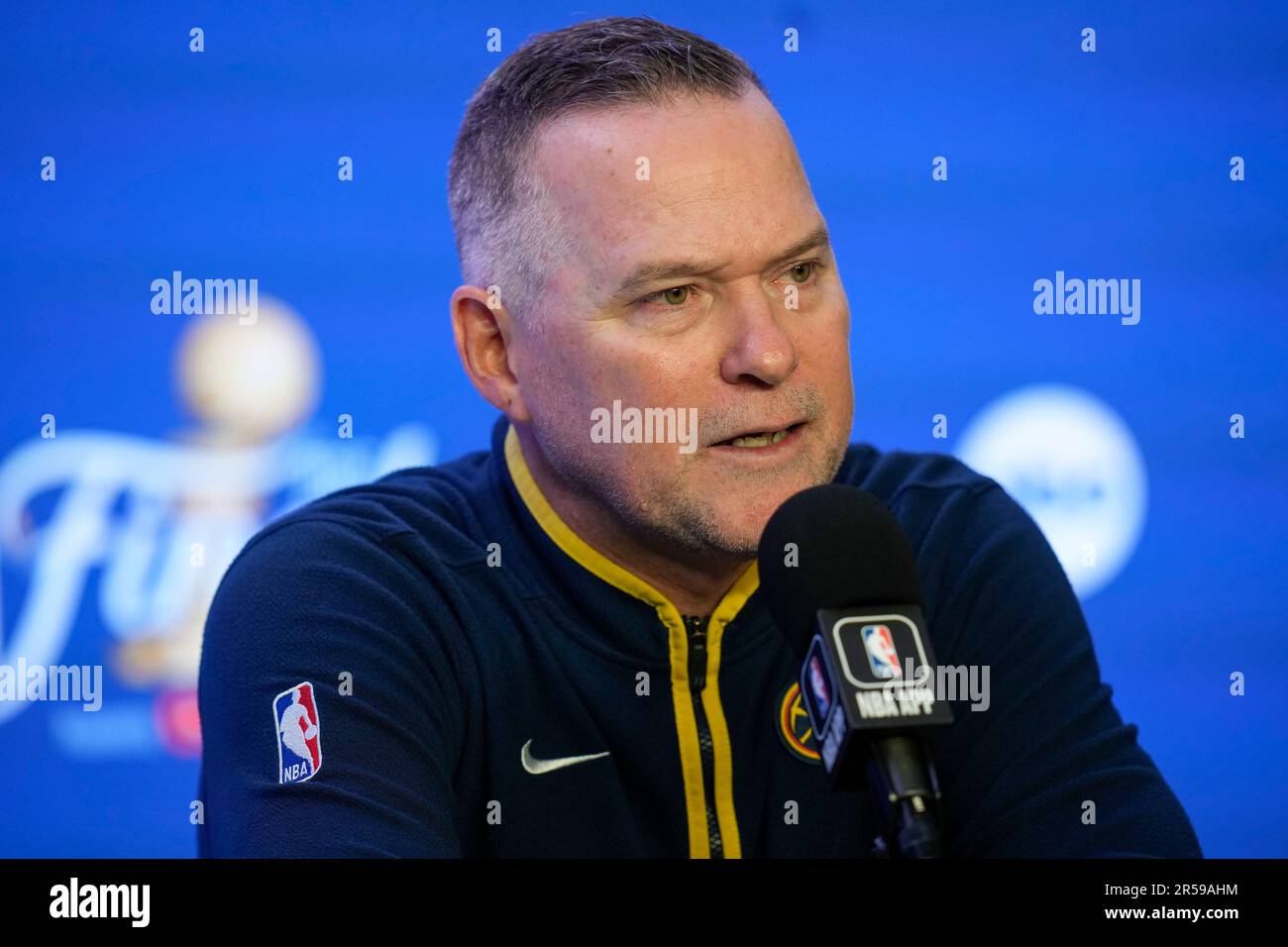 Denver Nuggets head coach Michael Malone speaks to reporters after Game