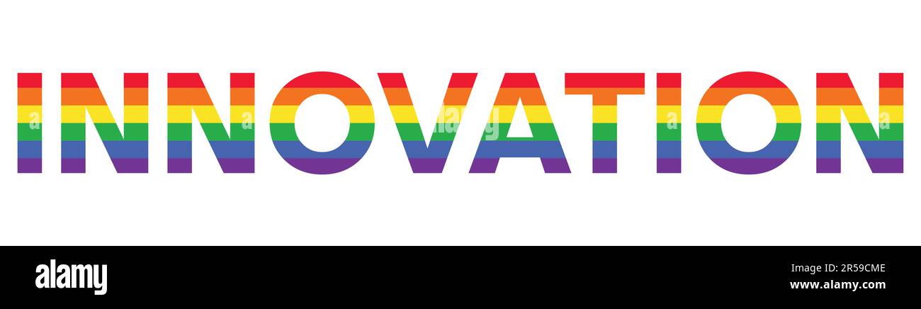 Das Wort Innovation. Vektorbanner mit dem farbigen Text Regenbogen. vektordarstellung eps 10 Stock Vektor