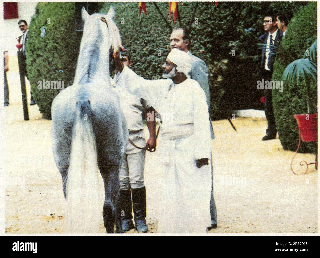 En voyage en Espagne, le sultan d'Oman Qaboos ein Besuch von un haras en présence de Juan Carlos. Stockfoto