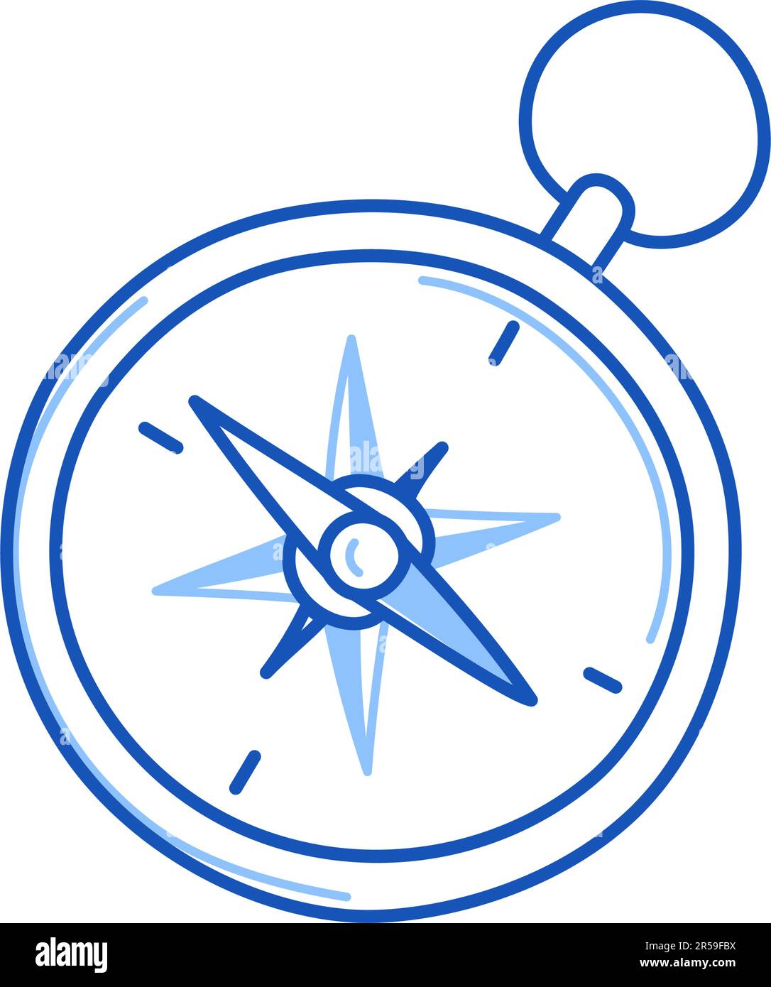 Kompass-Doodle. Handgezeichnete Skizze, alter Kompass. Isoliertes Element mit blauer Stiftlinie. Navigation, Orientierungskonzept. Vektordarstellung Stock Vektor