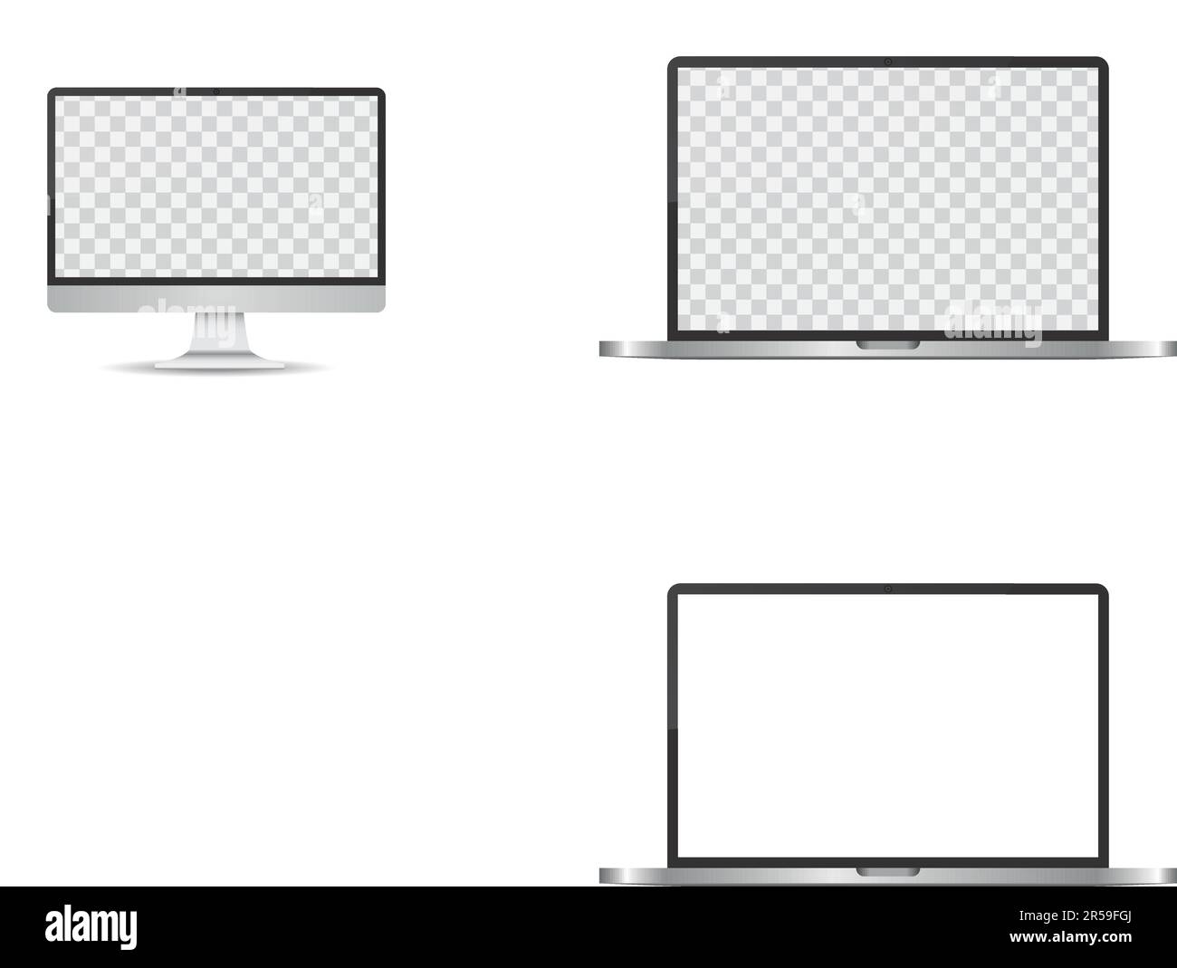 Realistisches graues PC-Monitormodell. Modernes Bürogerät. 3D-Vektorobjekt mit Schlagschatten Stock Vektor