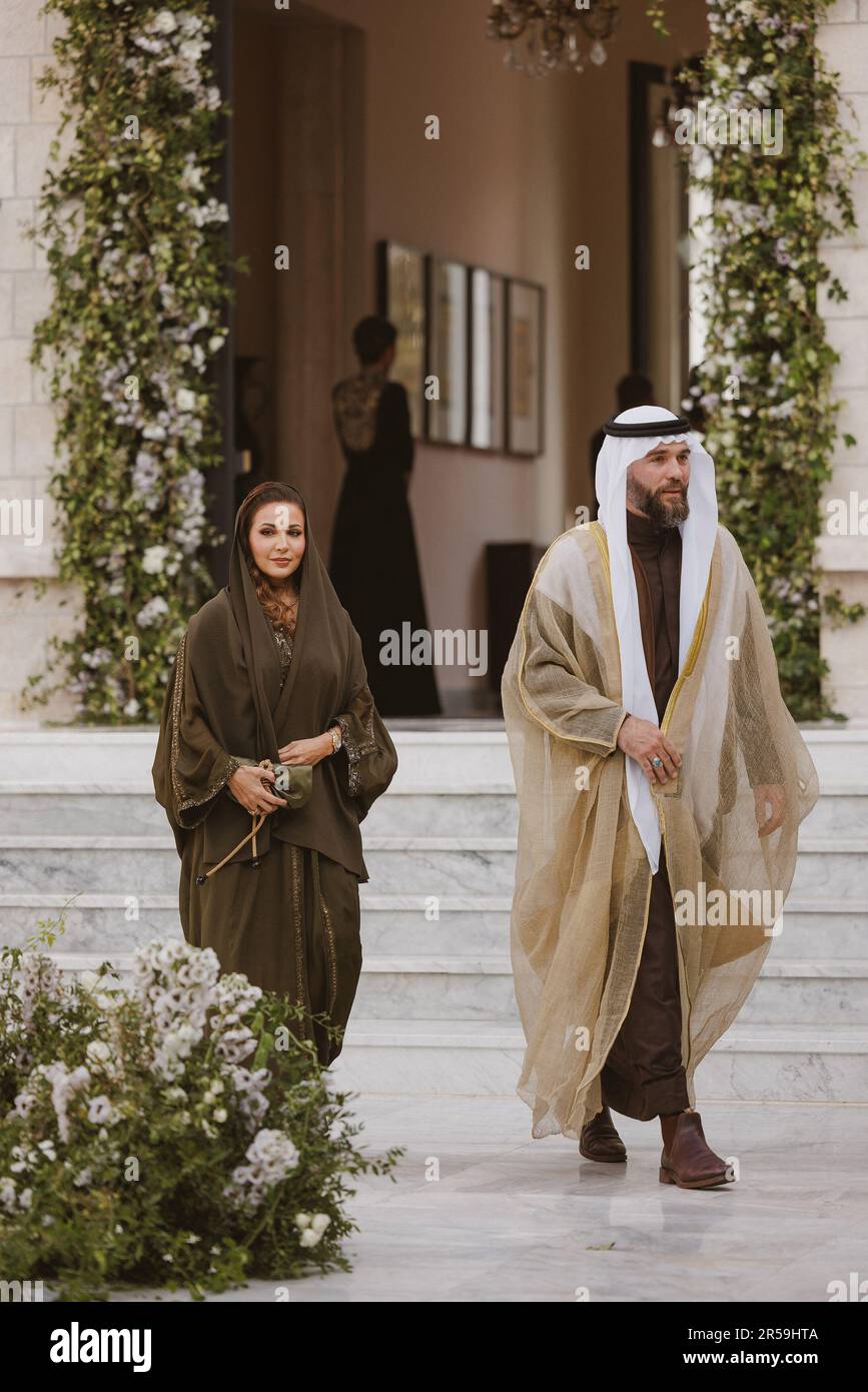 Amman, Jordanien. 01. Juni 2023. Prinz Hashem bin Al Hussein und seine Ehefrau nehmen am 1. Juni 2023 an der königlichen Hochzeit des jordanischen Kronprinzen Al Hussein bin Abdullah II. Im Zahran-Palast in Amman, Jordanien, Teil. Foto: Balkis Press/ABACAPRESS.COM Kredit: Abaca Press/Alamy Live News Stockfoto