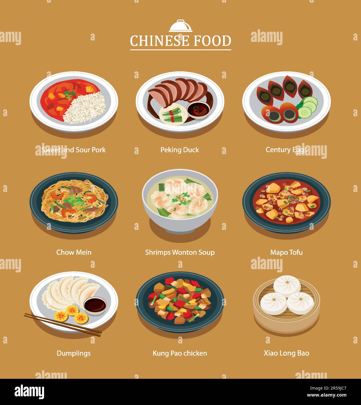 Chinesische Speisekarte. Hintergrund der asiatischen Straßenküche. Stock Vektor