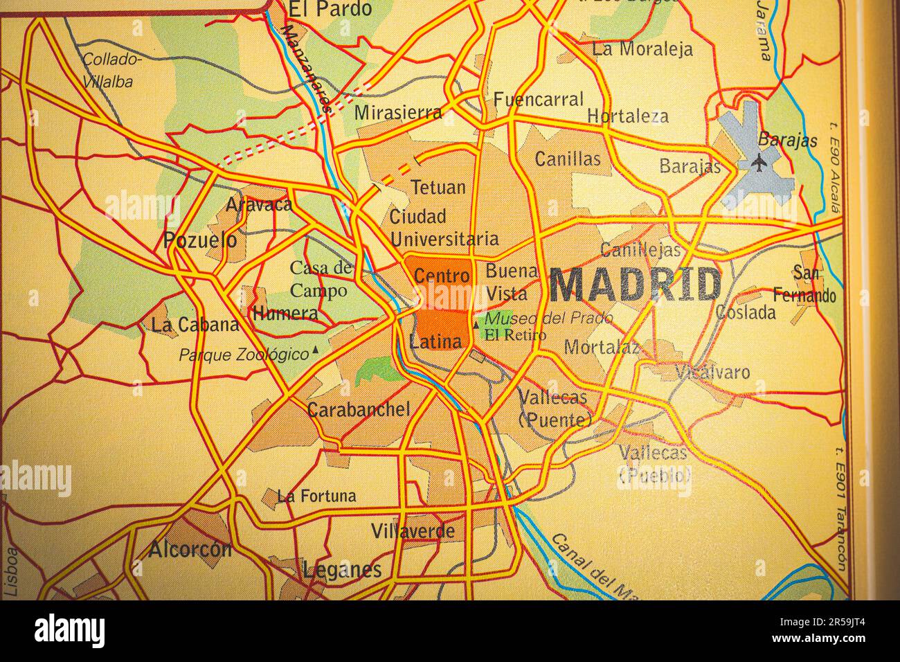 Atlas-Karte von Madrid in Spanien Stockfoto