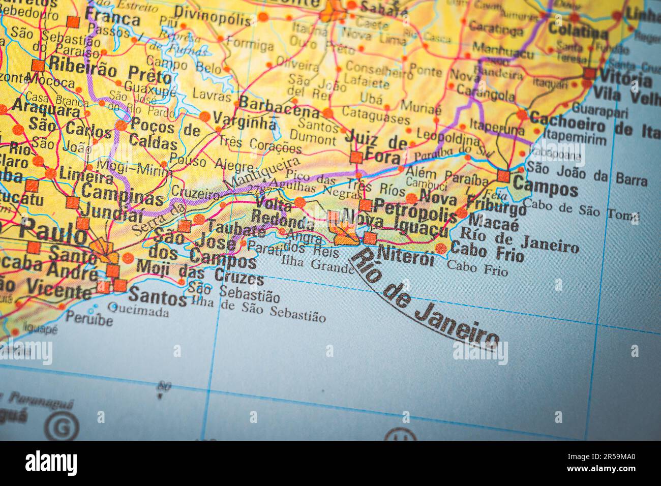 Atlas-Karte von Rio de Janeiro in Brasilien Stockfoto