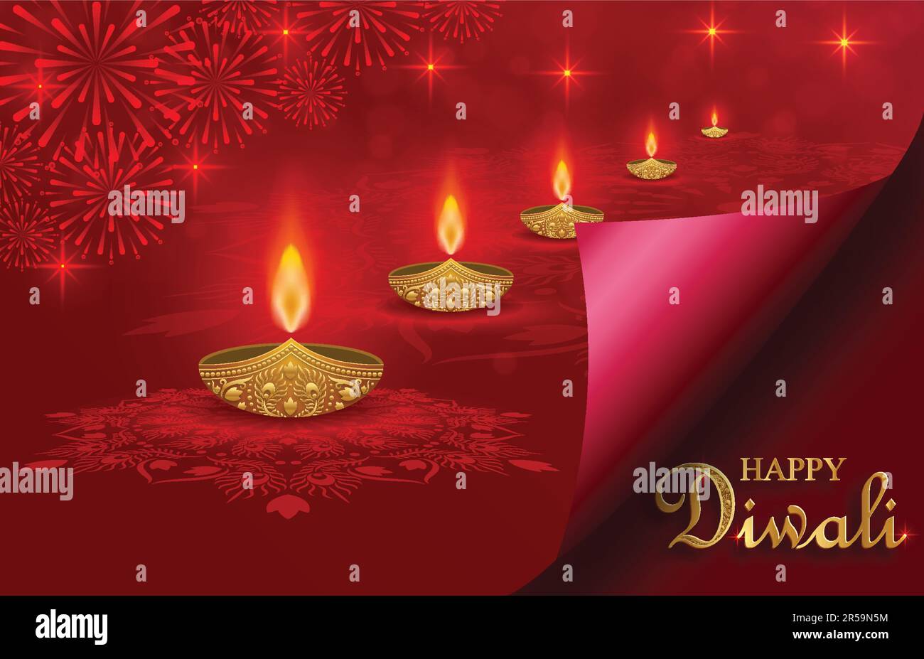 Glückliche Diwali-Vektordarstellung. Festliche Diwali- und Deepawali-Karte. Das indische Festival der Lichter auf farbigem Hintergrund Stock Vektor